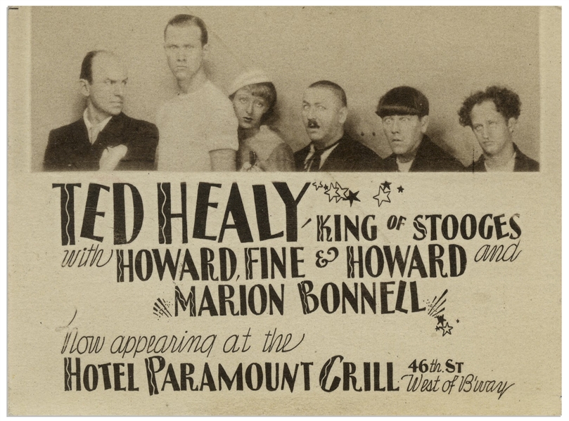 Promotional Card From 1932 for ''Ted Healy King of Stooges With Howard, Fine & Howard'' -- Measures 4'' x 3'' -- Sticker on Back, Else Near Fine Condition
